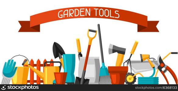 Banner with garden tools and icons. All for gardening business illustration. Banner with garden tools and icons. All for gardening business illustration.
