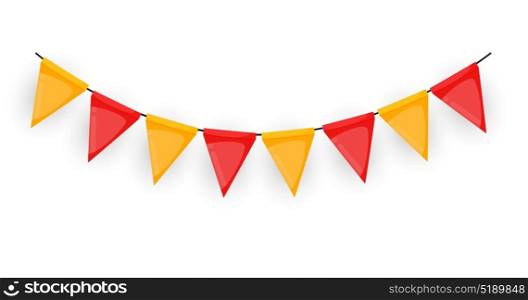 Banner with garland of flags and ribbons. Holiday Party background for birthday party, carnaval isolated on white. Vector Illustration EPS10. Banner with garland of flags and ribbons. Holiday Party background for birthday party, carnaval isolated on white. Vector Illustration