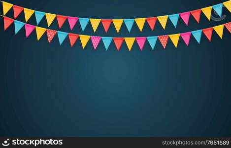 Banner with garland of flags and ribbons. Holiday Party background for birthday party, carnava. Vector Illustration EPS10. Banner with garland of flags and ribbons. Holiday Party background for birthday party, carnava. Vector Illustration