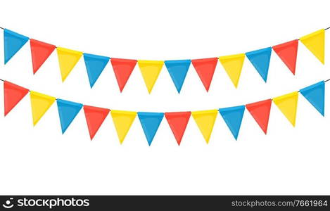 Banner with garland of flags and ribbons. Holiday Party background for birthday party, carnava. Vector Illustration EPS10. Banner with garland of flags and ribbons. Holiday Party background for birthday party, carnava. Vector Illustration