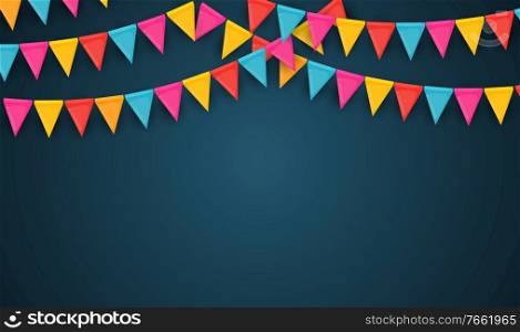 Banner with garland of flags and ribbons. Holiday Party background for birthday party, carnava. Vector Illustration EPS10. Banner with garland of flags and ribbons. Holiday Party background for birthday party, carnava. Vector Illustration