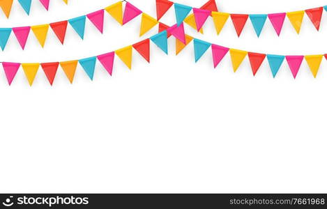 Banner with garland of flags and ribbons. Holiday Party background for birthday party, carnava. Vector Illustration EPS10. Banner with garland of flags and ribbons. Holiday Party background for birthday party, carnava. Vector Illustration