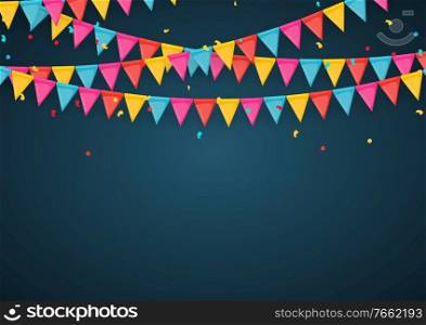 Banner with garland of flags and ribbons. Holiday Party background for birthday party, carnaval. Vector Illustration EPS10. Banner with garland of flags and ribbons. Holiday Party background for birthday party, carnaval. Vector Illustration