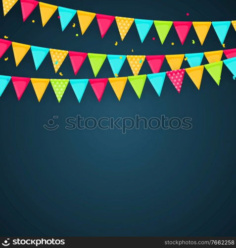 Banner with garland of flags and ribbons. Holiday Party background for birthday party, carnaval. Vector Illustration EPS10. Banner with garland of flags and ribbons. Holiday Party background for birthday party, carnaval. Vector Illustration