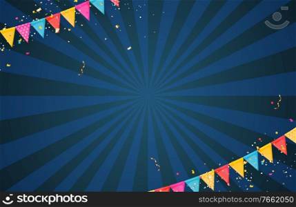 Banner with garland of flags and ribbons. Holiday Party background for birthday party, carnaval template. Vector Illustration EPS10. Banner with garland of flags and ribbons. Holiday Party background for birthday party, carnaval template. Vector Illustration