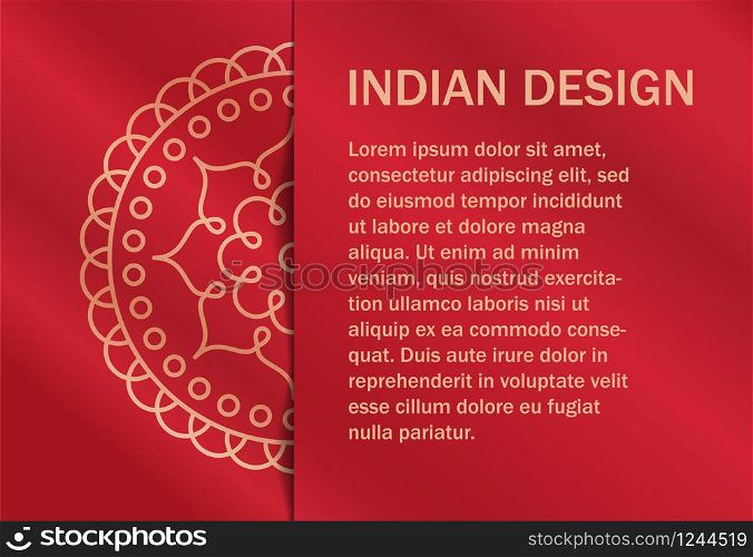 Banner with indian ornament mandala and pattern with copy space on textile red texture
