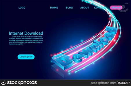 Banner with Internet Download concept illustration for downloading data. isometric flat design