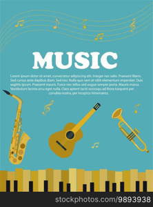 Banner with musical instruments piano, guitar, saxophone. Banner with musical instruments piano, saxophone. guitar