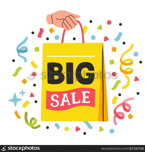 Banner with package big sale. Promotion poster template super sale vector illustration