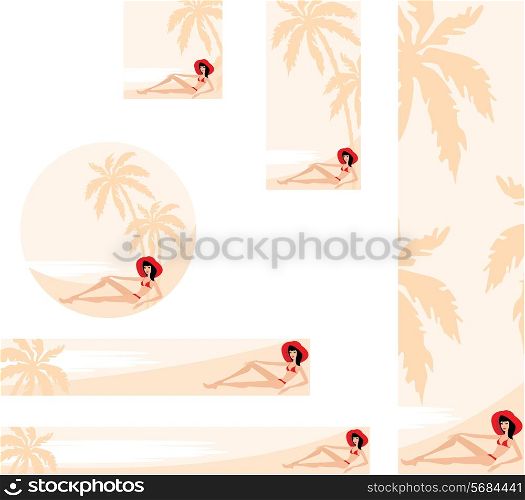 Banner with palm trees and woman