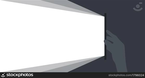 Banner with ray of light. Phone screen light. Background for advertising. Vector illustration