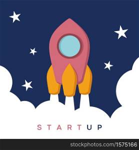 Banner with the Image of a Rocket. Banner on Startup Theme.