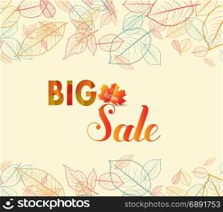 Banner with the words big sale. Autumn leaves background