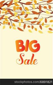 Banner with the words big sale. Autumn leaves background