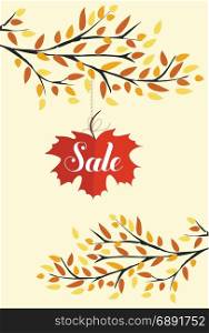Banner with the words sale. Autumn leaves background