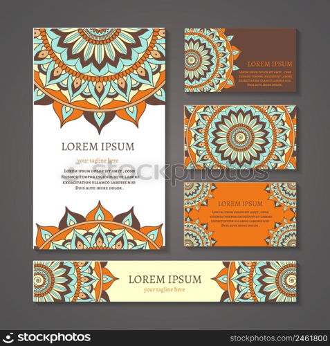 Banners and business cards with arabic or indian round pattern. Mandala design, symbol blank, flower decoration, ethnic tribal asian, vector illustration. Banners and business cards with arabic or indian round pattern