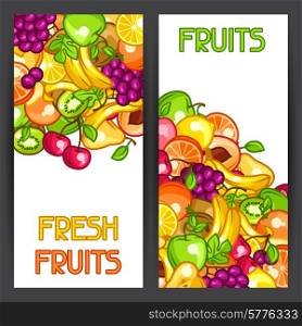 Banners design with stylized fresh ripe fruits.. Banners design with stylized fresh ripe fruits