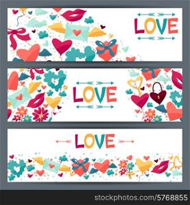 Banners design with Valentine and Wedding icons.