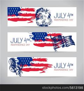 Banners of 4th July backgrounds with American flag. Independence Day hand drawn sketch design &#xA;