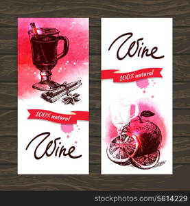 Banners of mulled wine vintage background. Hand drawn watercolor illustrations