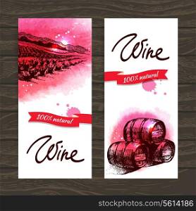 Banners of wine vintage background. Hand drawn watercolor illustrations