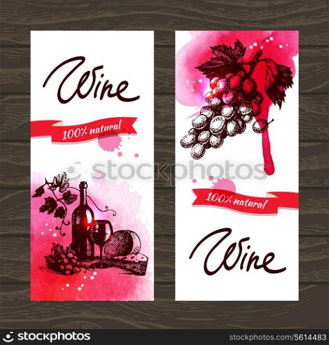 Banners of wine vintage background. Hand drawn watercolor illustrations