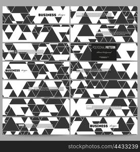 Banners set. Triangular vector pattern. Abstract black triangles on white background. Set of modern vector banners. Triangular vector pattern. Abstract black triangles on white background