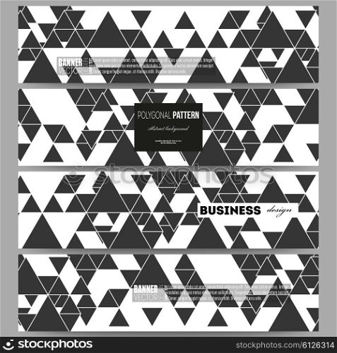 Banners set. Triangular vector pattern. Abstract black triangles on white background. Set of modern vector banners. Triangular vector pattern. Abstract black triangles on white background
