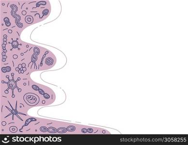 Banners template with bacterias cells composition. Vector doodle style background.