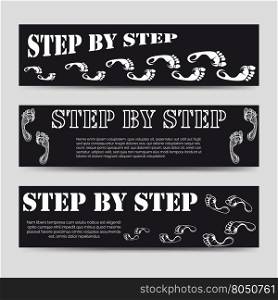 Banners template with footprints. Banners template with footprints and text step by step. Vector illustration