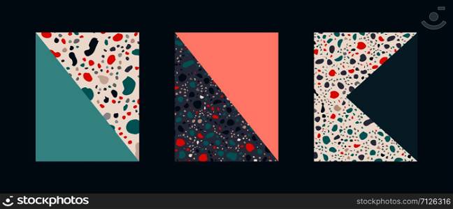 Banners template with geometric terrazzo seamless texture. Pattern with colorful stone particle and granite fragments. Banner, poster, greeting card. Vector illustration.. Banners template with geometric terrazzo seamless texture.
