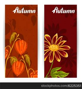 Banners with autumn leaves and plants. Design for advertising booklets, banners, flayers, cards.