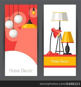 Banners with chandelier, furniture floor and table lamps. Banners with chandelier, furniture floor and table lamps.