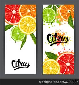 Banners with citrus fruits slices. Mix of lemon lime grapefruit and orange. Banners with citrus fruits slices. Mix of lemon lime grapefruit and orange.