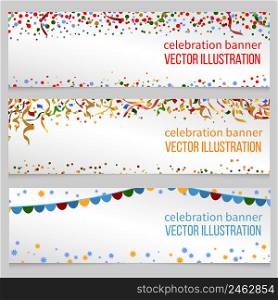 Banners with confetti for event birthday festive christmas, new year, vector illustration. Banners with confetti vector set