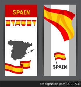 Banners with flag and map of Spain. Spanish traditional symbols and objects. Banners with flag and map of Spain. Spainish traditional symbols and objects.