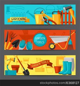 Banners with garden tools and icons. All for gardening business illustration. Banners with garden tools and icons. All for gardening business illustration.