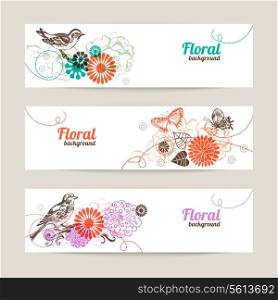Banners with hand drawn floral background