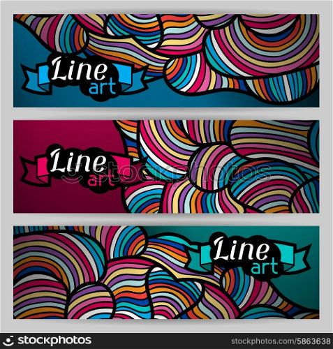 Banners with hand drawn waves line art. Banners with hand drawn waves line art.