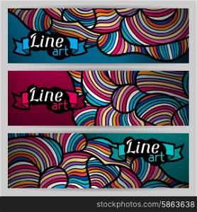 Banners with hand drawn waves line art. Banners with hand drawn waves line art.