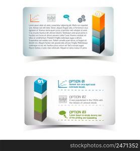Banners with infographics elements including information icons and 3d column from geometric forms isolated vector illustration. Infographics Elements Banners