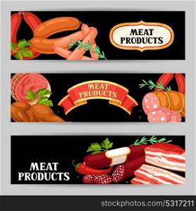 Banners with meat products. Illustration of sausages, bacon and ham. Banners with meat products. Illustration of sausages, bacon and ham.
