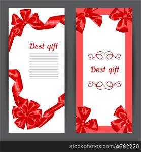 Banners with red satin gift bows and ribbons. Banners with red satin gift bows and ribbons.