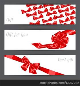 Banners with red satin gift bows and ribbons. Banners with red satin gift bows and ribbons.