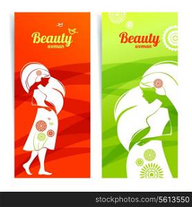 Banners with silhouette of pregnant woman. Template design cards