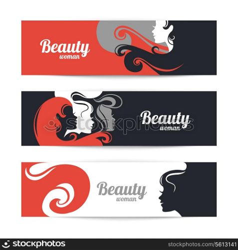 Banners with stylish beautiful woman silhouette. Template design cards