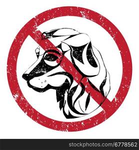 Banning stamp, ilustration of the forbidden acces with dogs