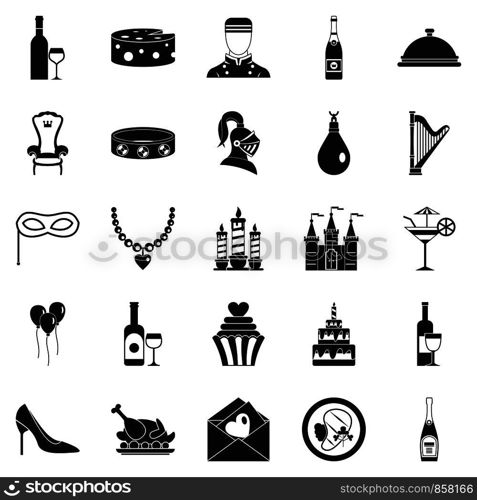 Banquet hall icons set. Simple set of 25 banquet hall vector icons for web isolated on white background. Banquet hall icons set, simple style