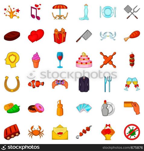 Banquet icons set. Cartoon style of 36 banquet vector icons for web isolated on white background. Banquet icons set, cartoon style