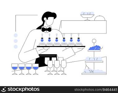 Banquet service abstract concept vector illustration. Professional hotel waitress serving dishes, hotel service, hospitality sector, recreation business, catering event abstract metaphor.. Banquet service abstract concept vector illustration.